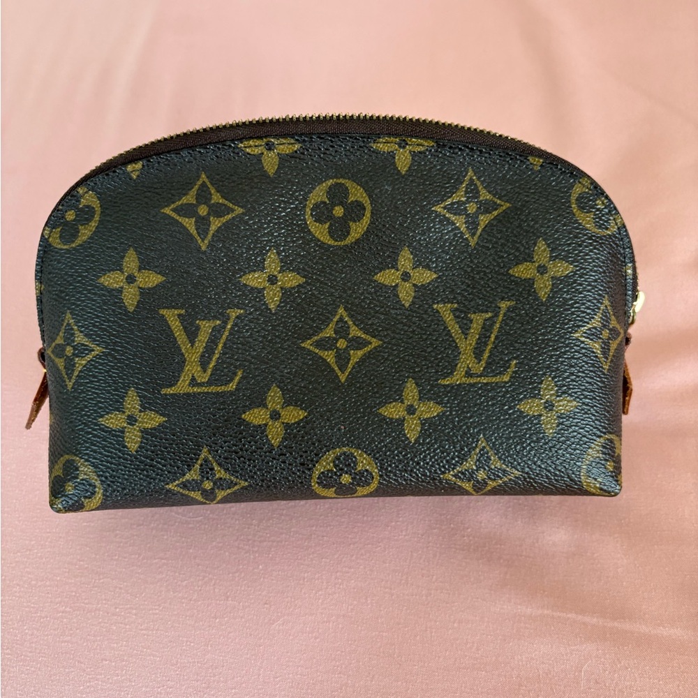 Louis Vuitton Brown and Gold Zippered Makeup Pouch